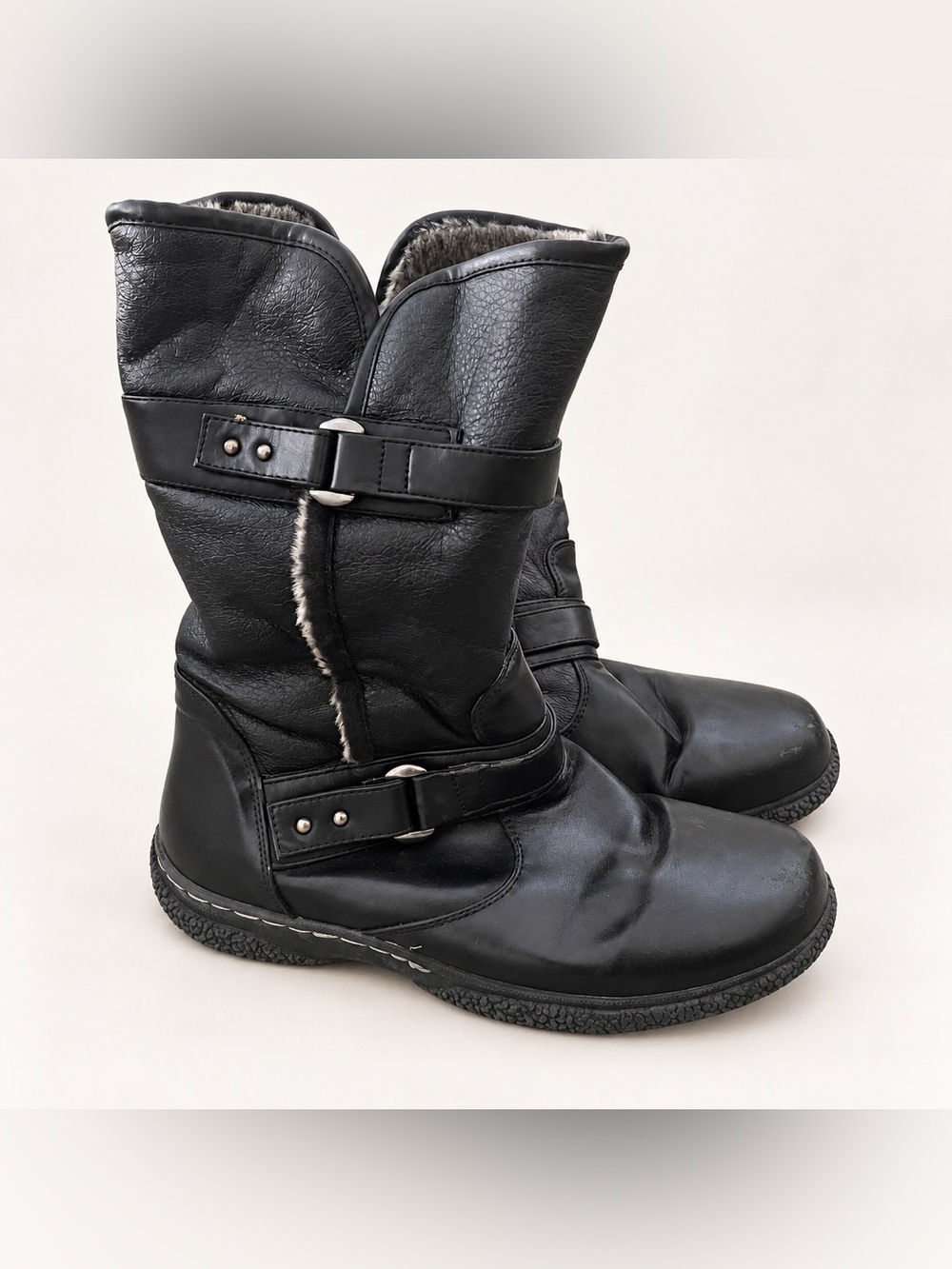 Black Faux-Fur-Lined Mid-Calf women Winter Boots – Size 9